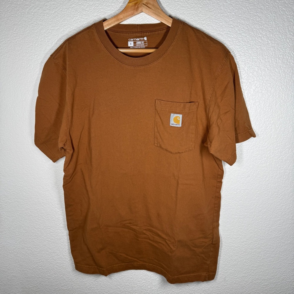 Carhartt‎ Mens Pocket T Shirt Brown Loose Fit Short Sleeve Workwear Tee Small
